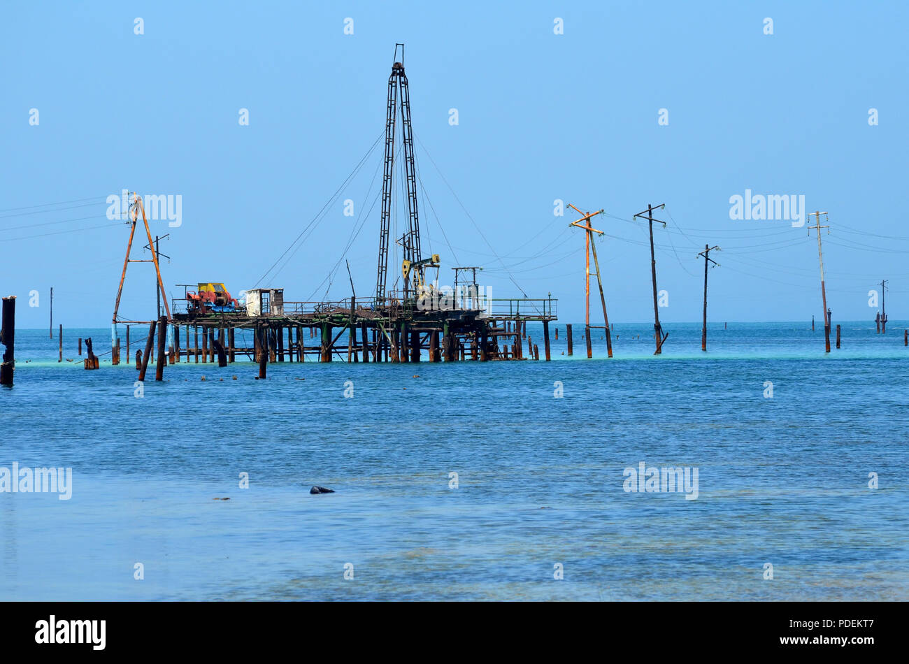 Oil rigs in the Caspian Sea, Absheron Peninsula, Azerbaijan Stock Photo