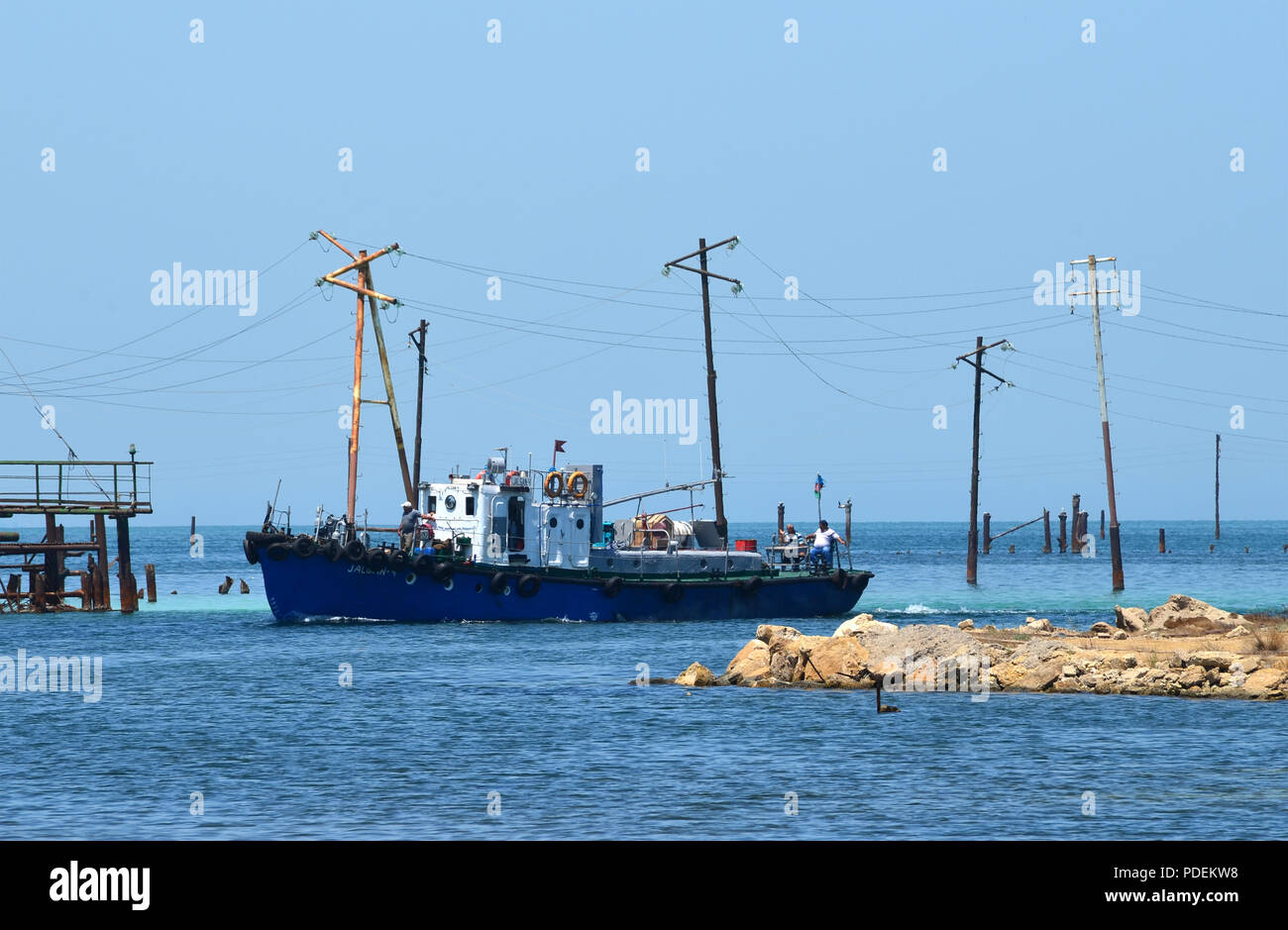 Oil rigs in the Caspian Sea, Absheron Peninsula, Azerbaijan Stock Photo