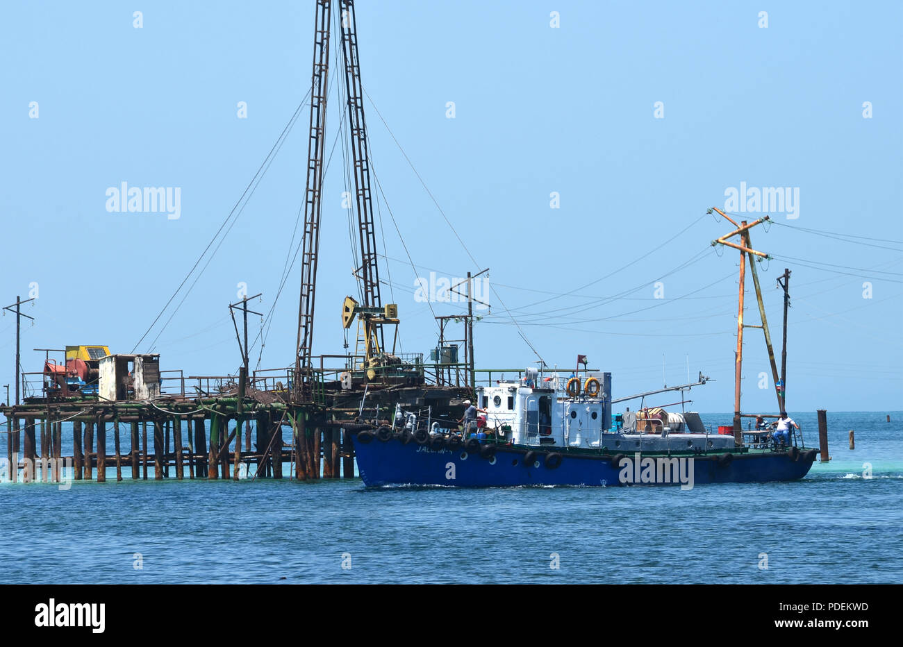 Oil rigs in the Caspian Sea, Absheron Peninsula, Azerbaijan Stock Photo