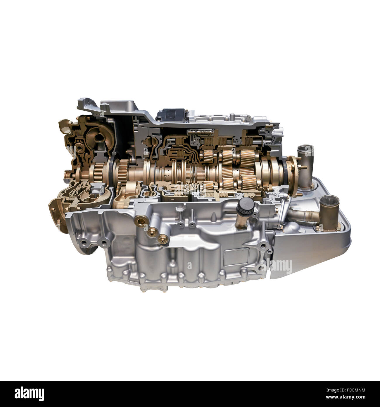 gearbox of an open engine with sprockets, shafts, gearwheels, transmission  of a combustion engine, car parts, mechanics - a Royalty Free Stock Photo  from Photocase