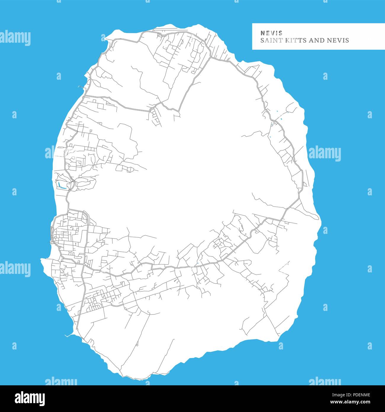 Map Of Nevis Islandsaint Kitts And Nevis Contains Geography Outlines For Land Mass Water Major Roads And Minor Roads PDENME 