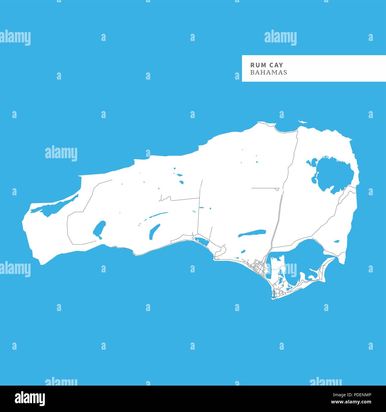 Map of Rum Cay Island, Bahamas, contains geography outlines for land