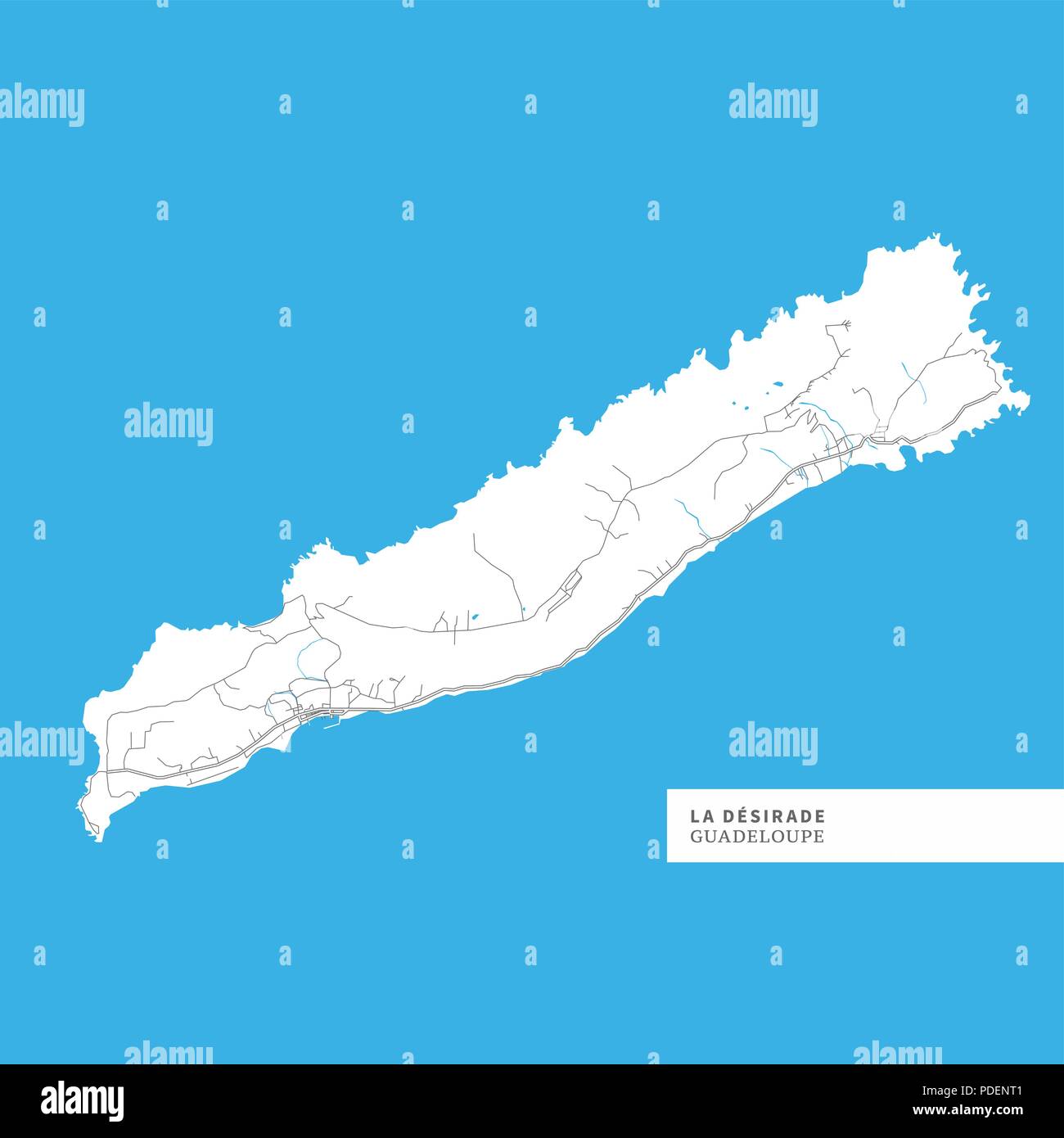 Map of La Desirade Island, Guadeloupe, contains geography outlines for land  mass, water, major roads and minor roads Stock Vector Image & Art - Alamy