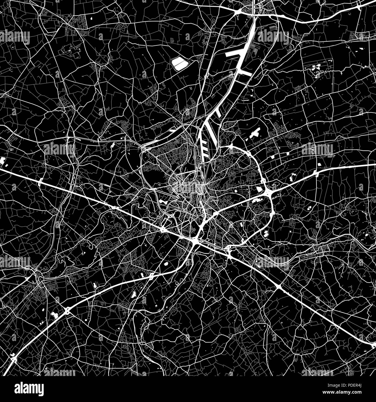 Area map of Ghent, Belgium. Dark background version for infographic and