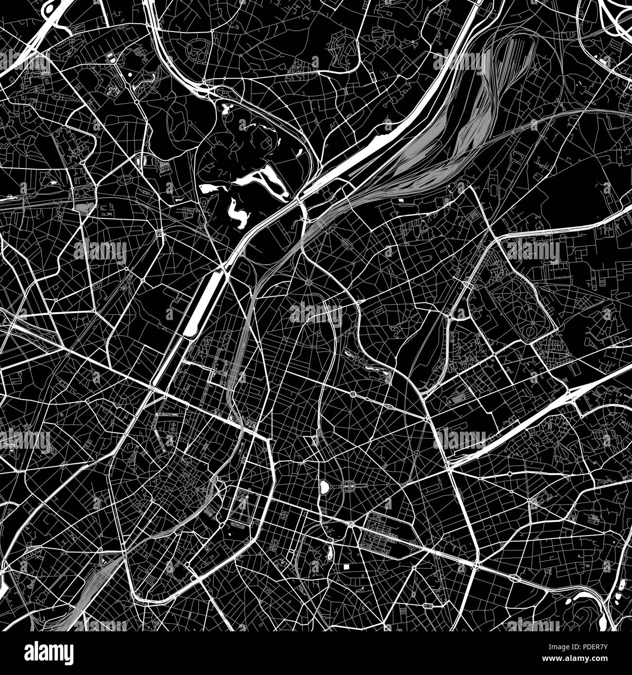 Area map of  Schaerbeek, Belgium. Dark background version for infographic and marketing. This map of  Schaerbeek, Brussels-Capital Region, contains st Stock Vector