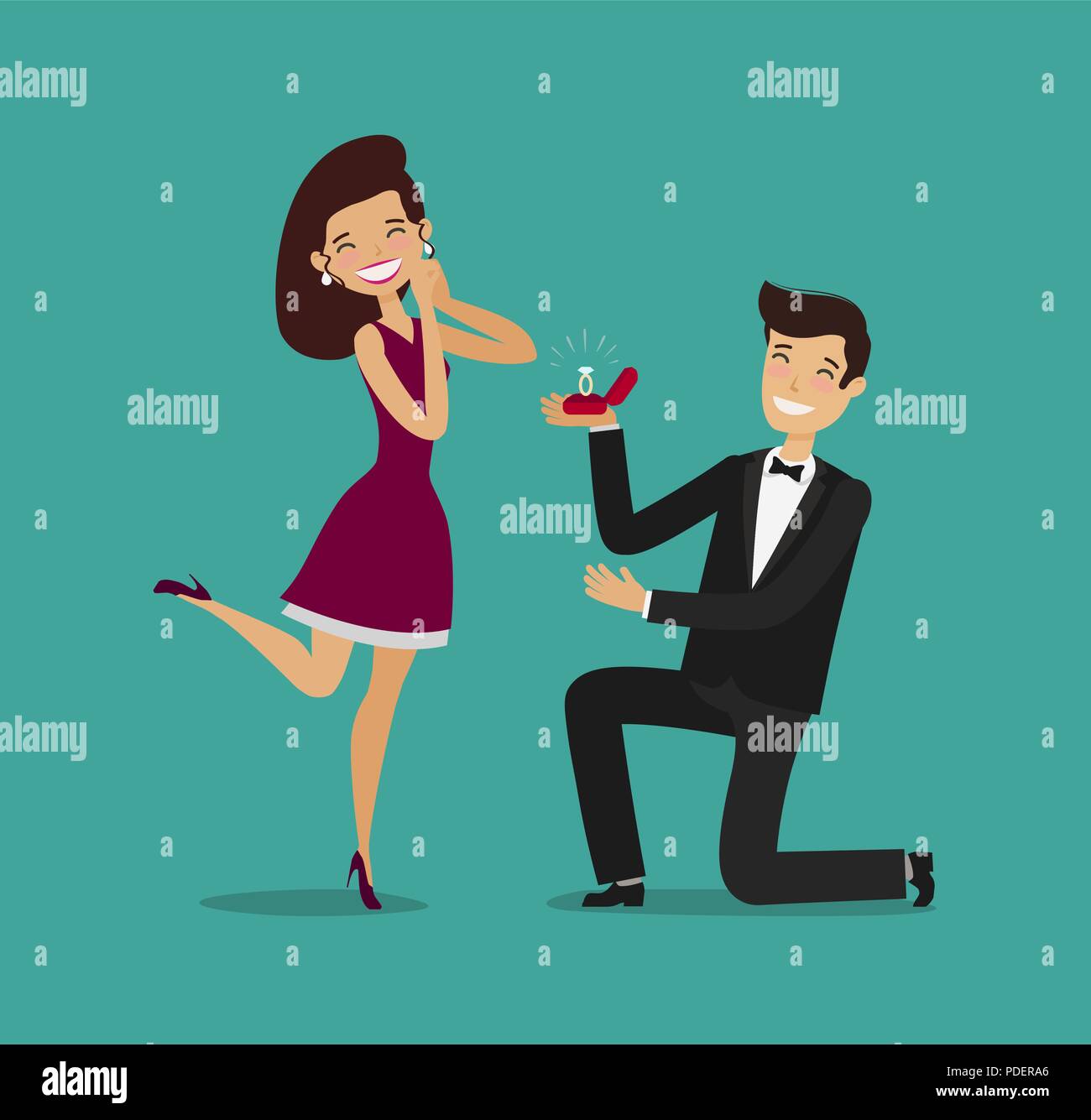 Man proposes a woman to marry. Wedding, marriage concept. Cartoon vector Stock Vector