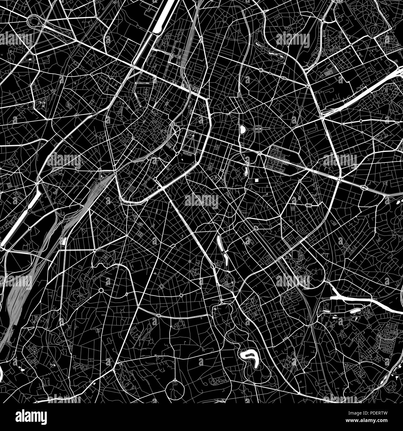 Area map of  Ixelles, Belgium. Dark background version for infographic and marketing. This map of  Ixelles, Brussels-Capital Region, contains streets, Stock Vector