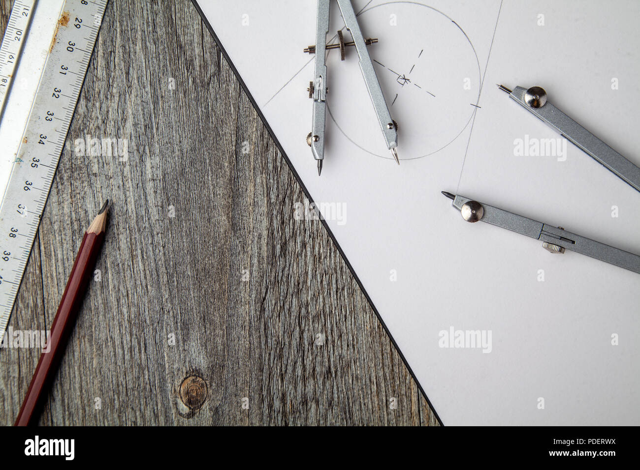 Technical Drawing with Compass, Pencil & Steel Rule Stock Photo - Alamy