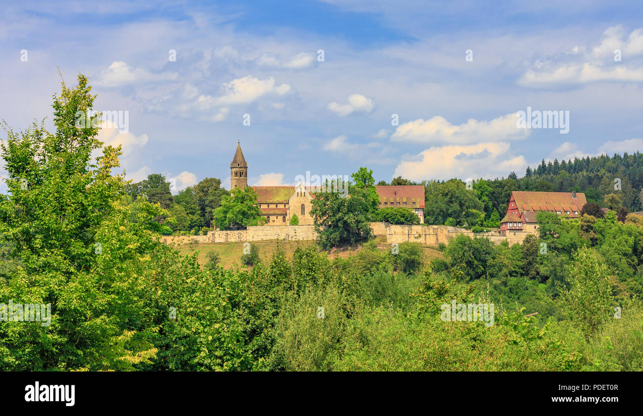 View over the Remstal valley to the Monastery Kloster Lorch Stock Photo