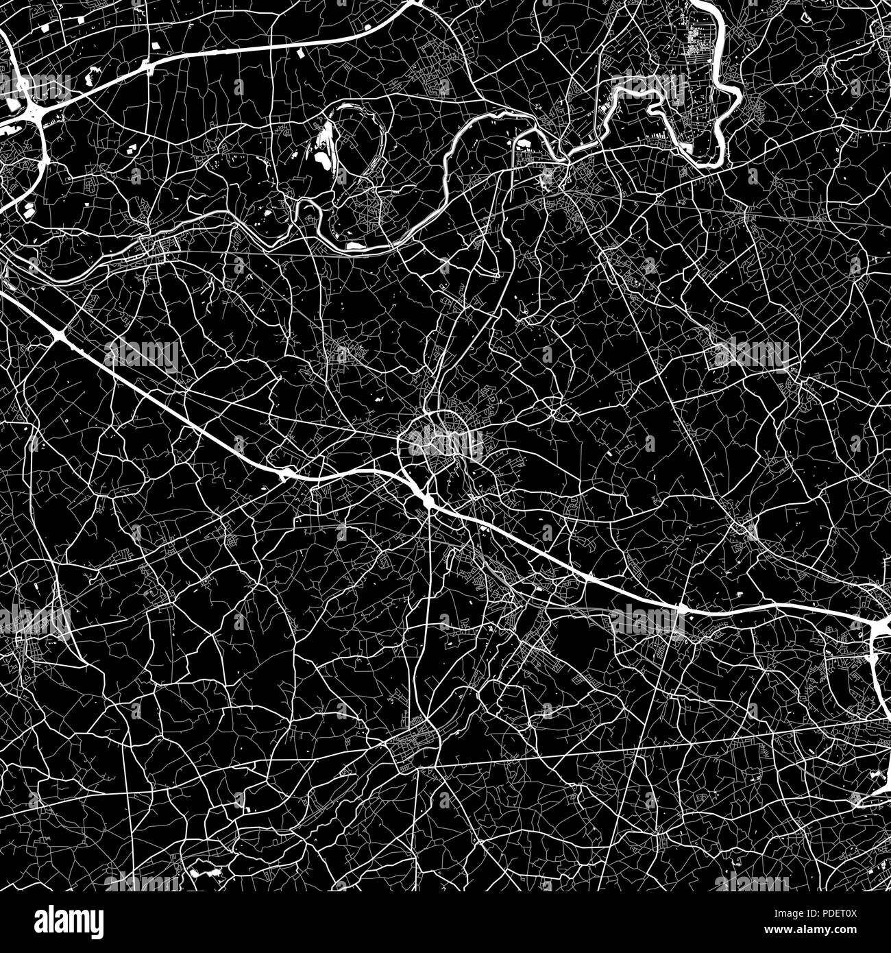 Area map of  Aalst, Belgium. Dark background version for infographic and marketing. This map of  Aalst, Flemish Region, contains streets, waterways an Stock Vector