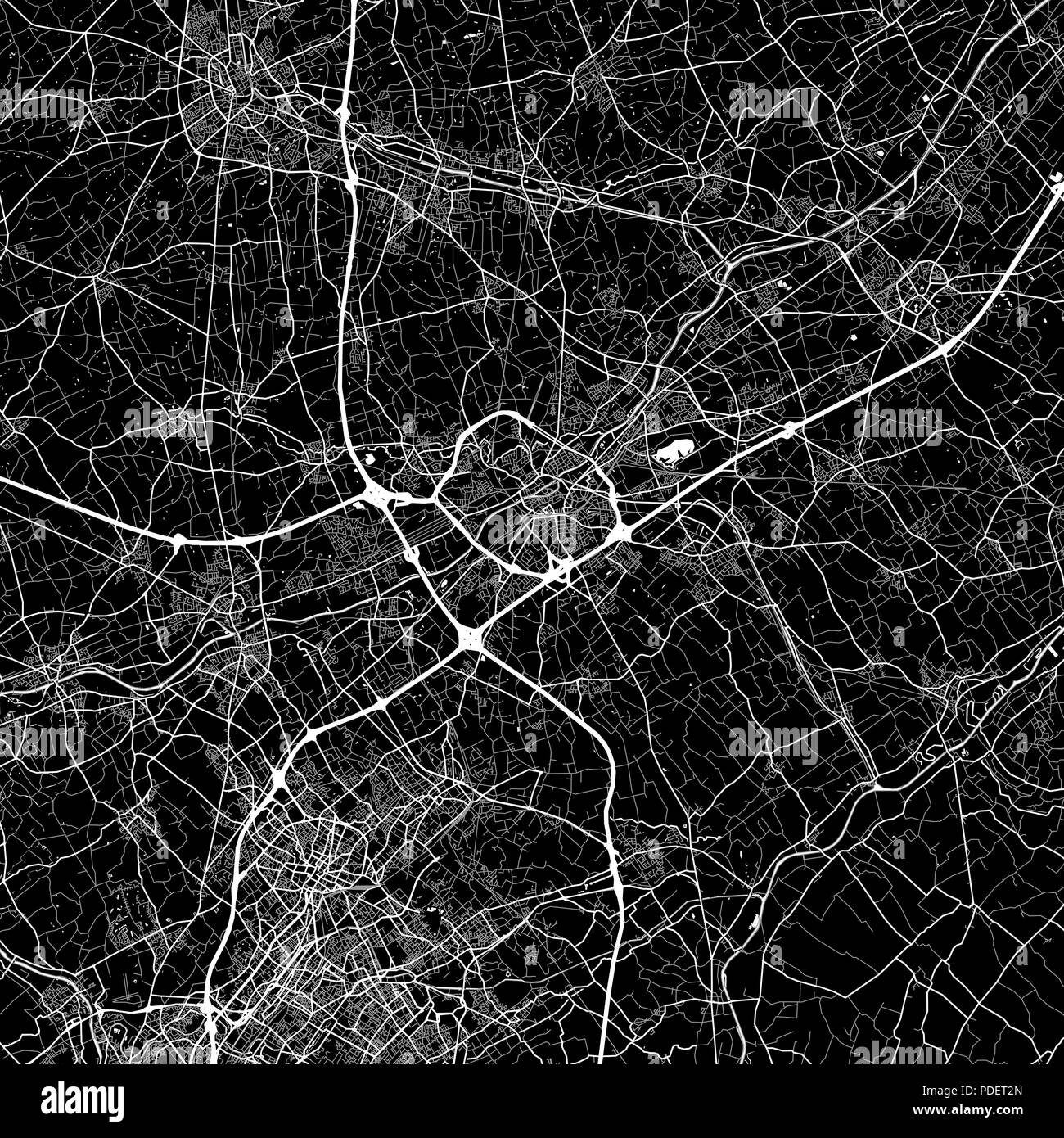 Area map of  Kortrijk, Belgium. Dark background version for infographic and marketing. This map of  Kortrijk, Flemish Region, contains streets, waterw Stock Vector