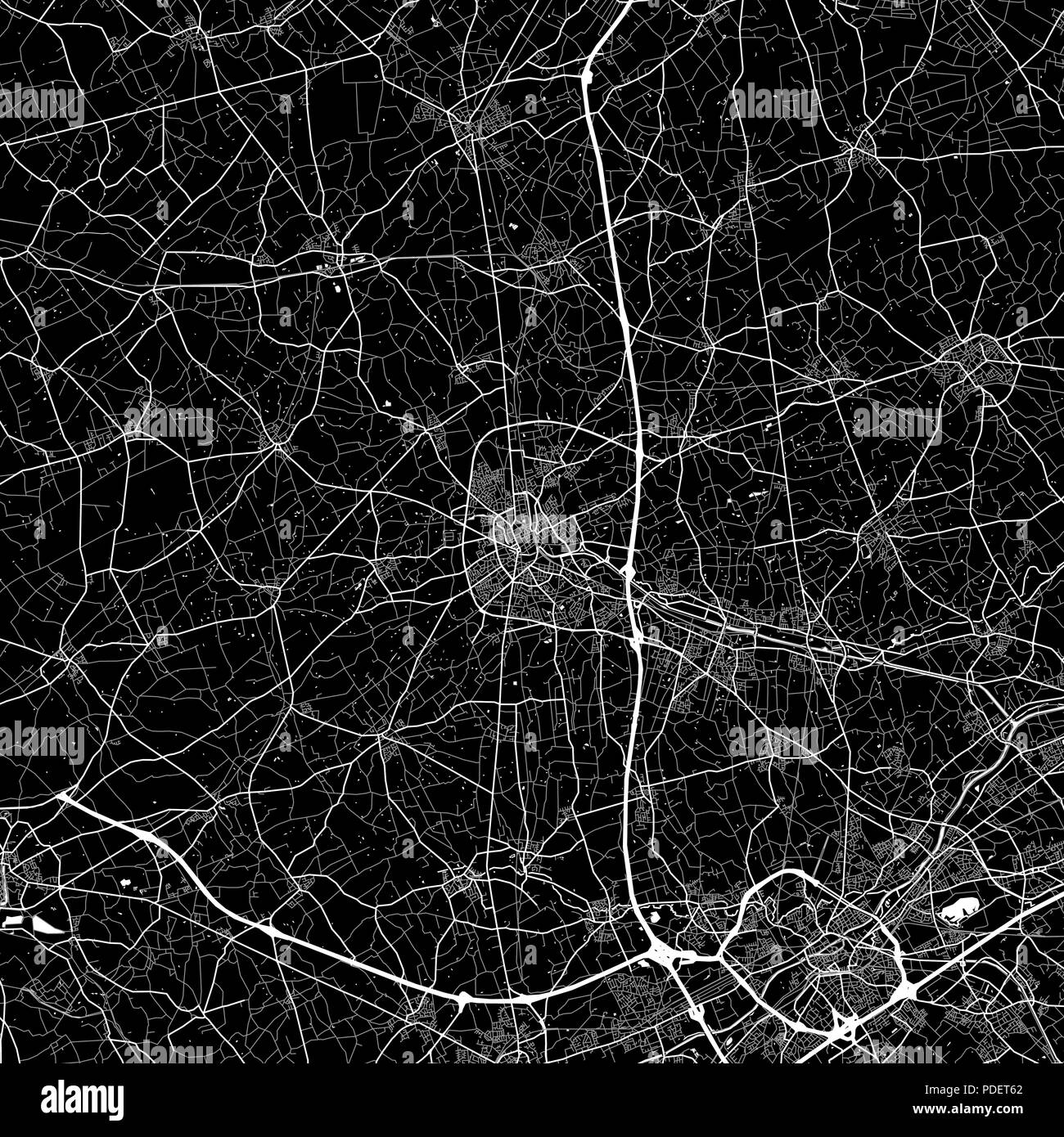 Area map of  Roeselare, Belgium. Dark background version for infographic and marketing. This map of  Roeselare, Flemish Region, contains streets, wate Stock Vector