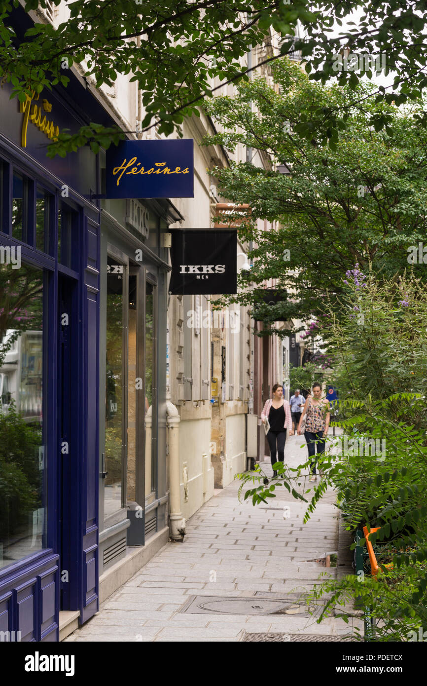 Paris Marais - Shops on Rue des Rosiers in the Marais district of Paris, France, Europe. Stock Photo