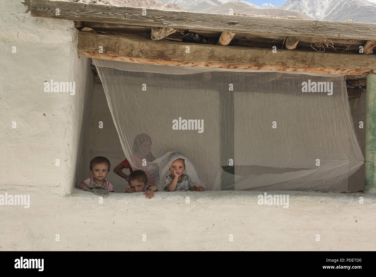 Children in the Wakhan Valley, Langar, Tajikistan Stock Photo