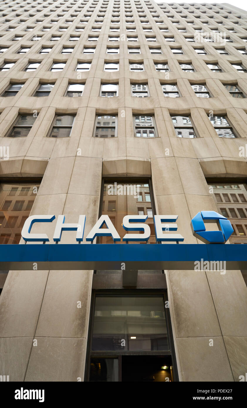 JP Morgan Chase bank facade on Broadway 65 Canyon of Heroes Stock Photo