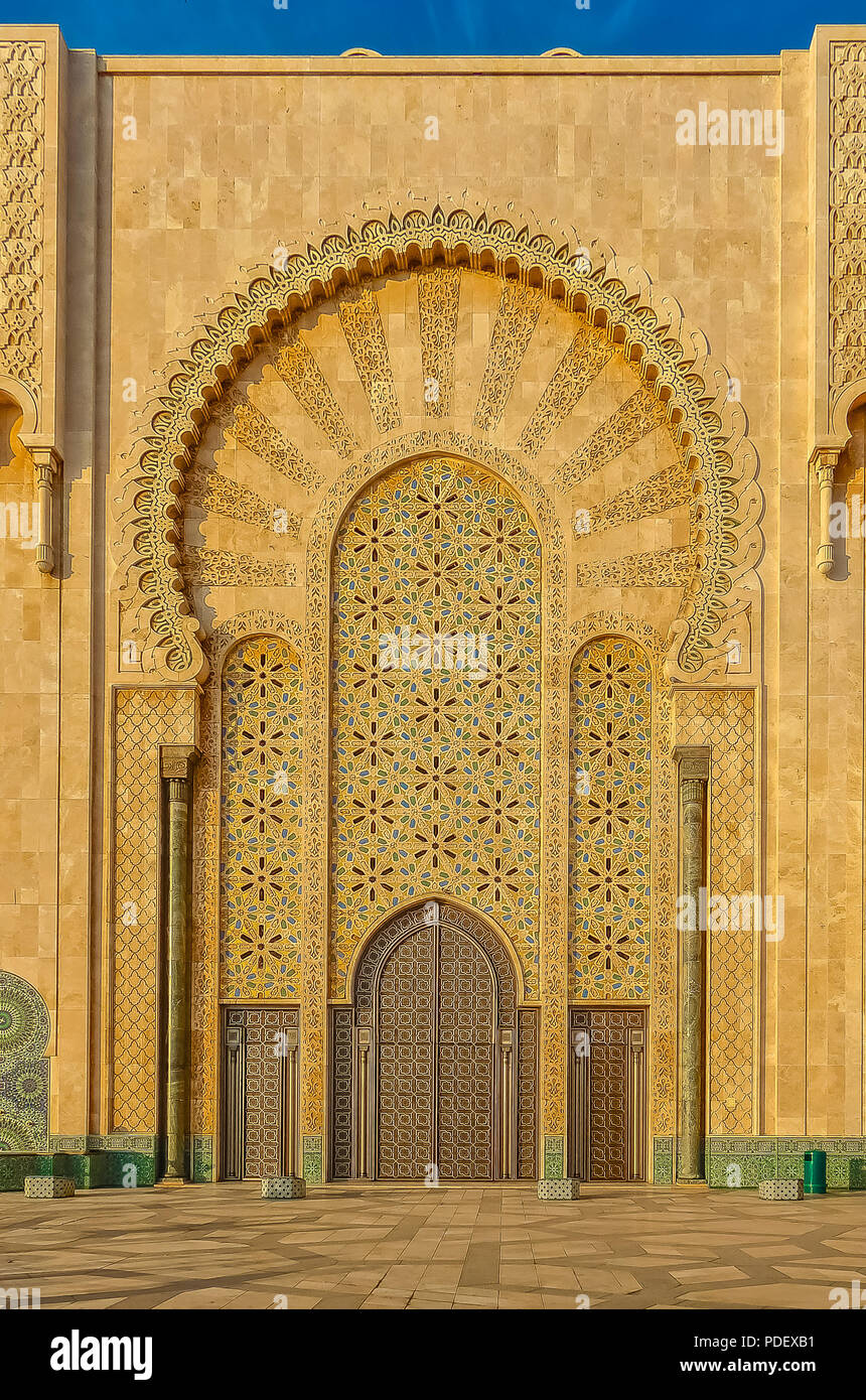 Moroccan arabesque design on the gates of the Mosque Hassan II in  Casablanca Morocco Stock Photo - Alamy