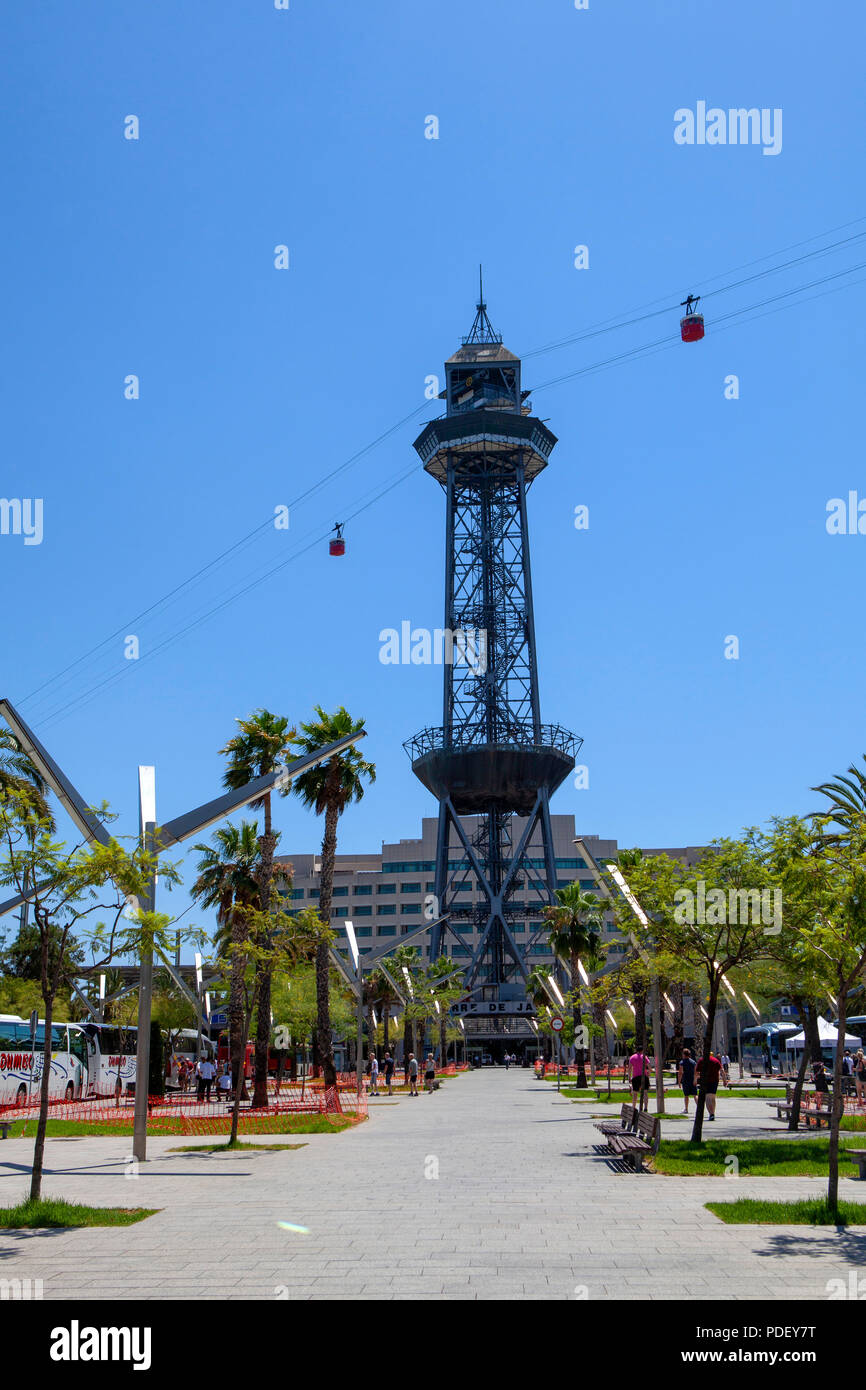 Port Vell Aerial Tramway ski lift in Barcelona, Catalonia, Spain Stock Photo