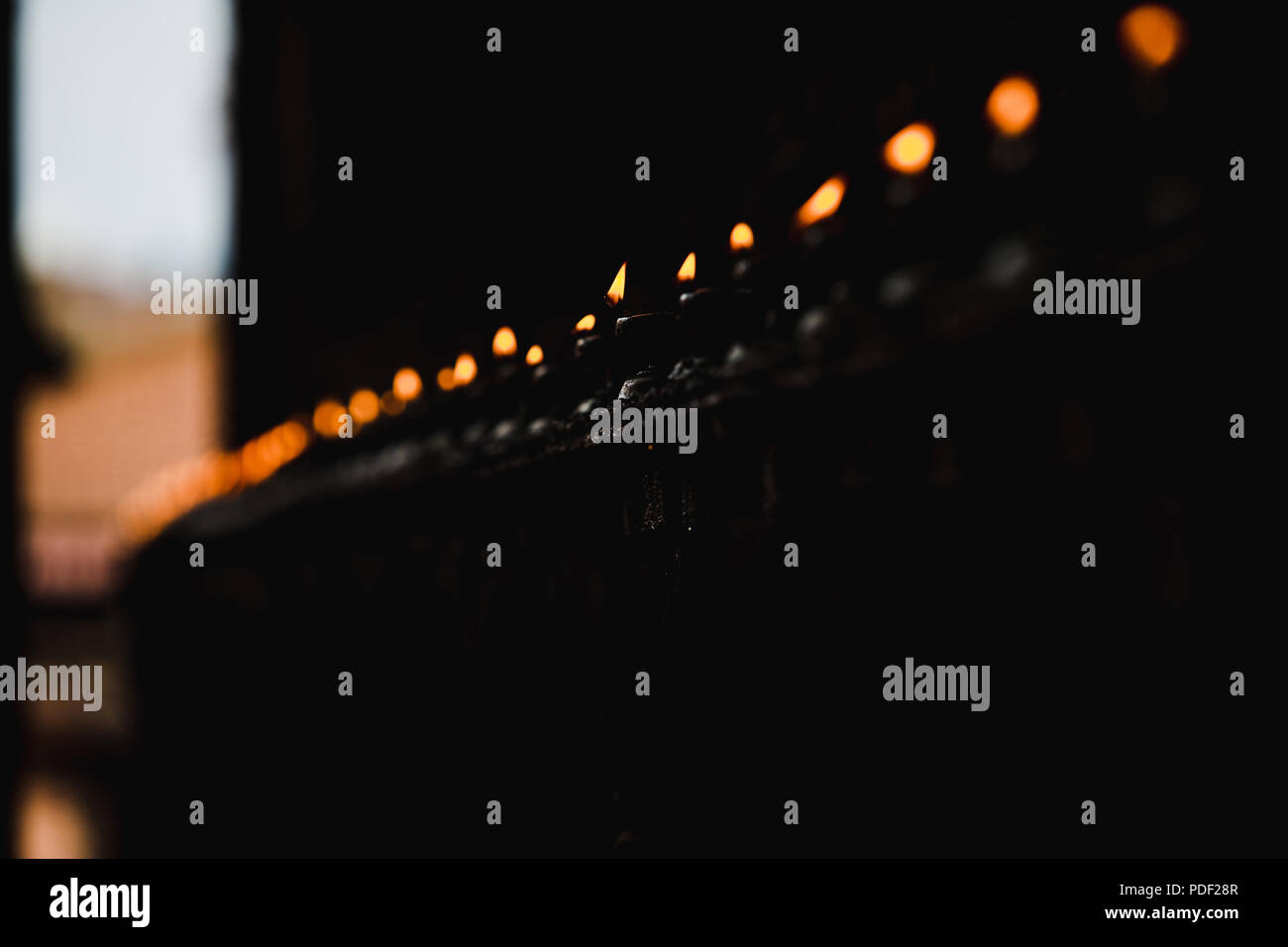Beautiful Natural Oil Lamps Burning in the Temple,Burning Bokeh Lights