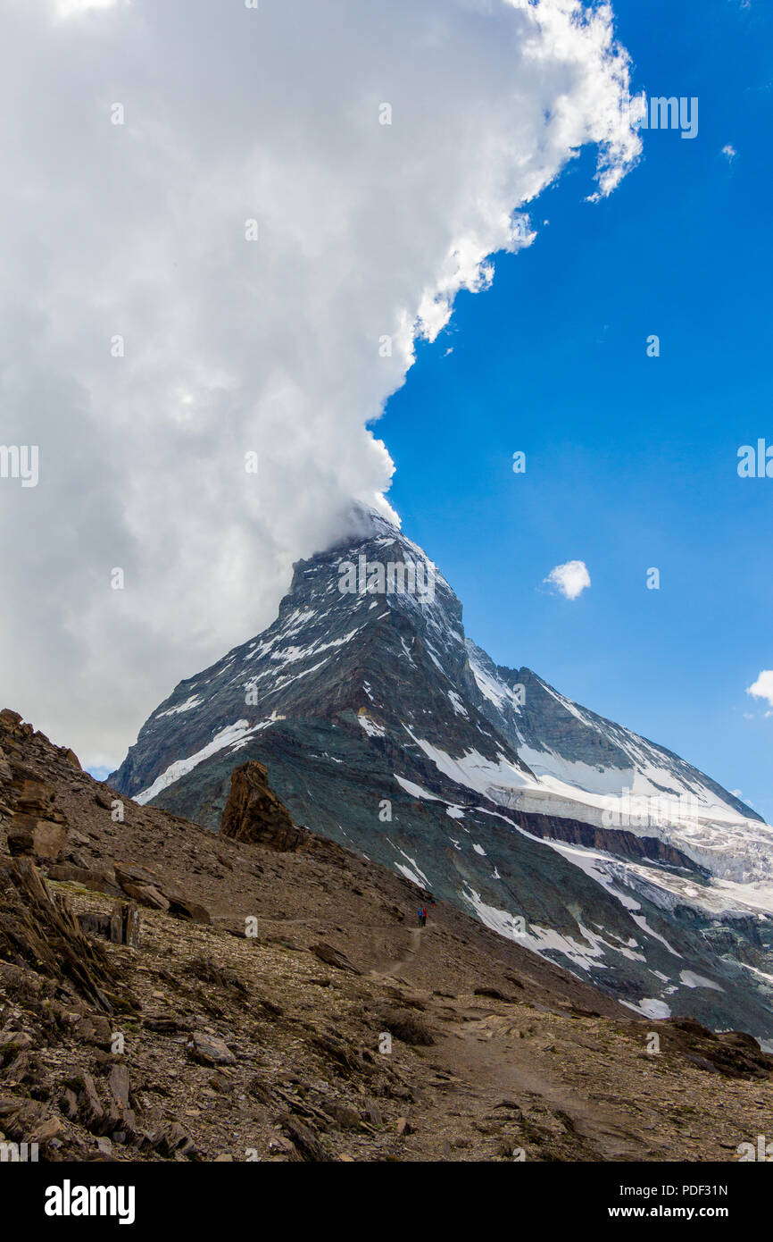 A view of the Hornli Ridge of the Matterhorn in Switzerland Stock Photo