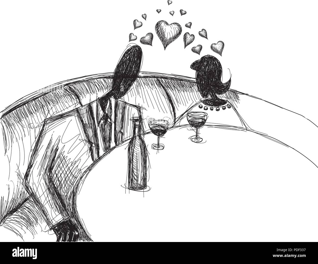 Couple with wine sketch Stock Vector