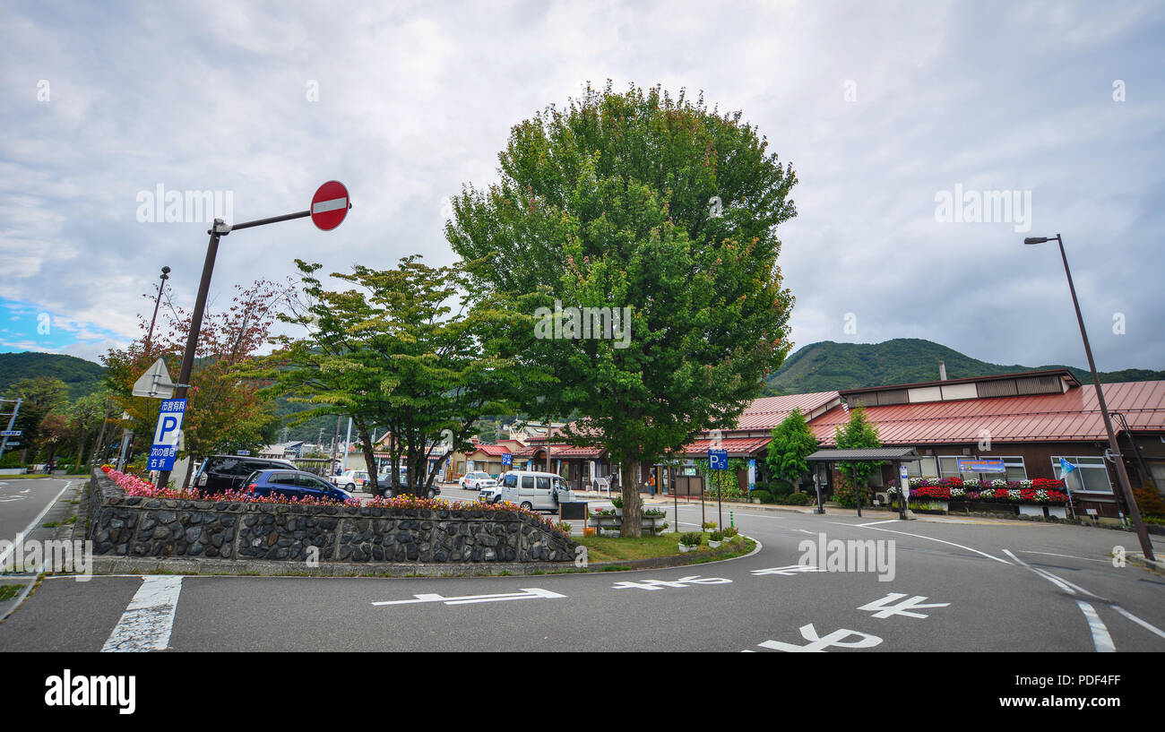Nagano, Japan - Oct 10, 2017. View of Shinano-Omachi Station in Nagano, Japan. It is the starting point of the Tateyama Kurobe Alpine Route. Stock Photo