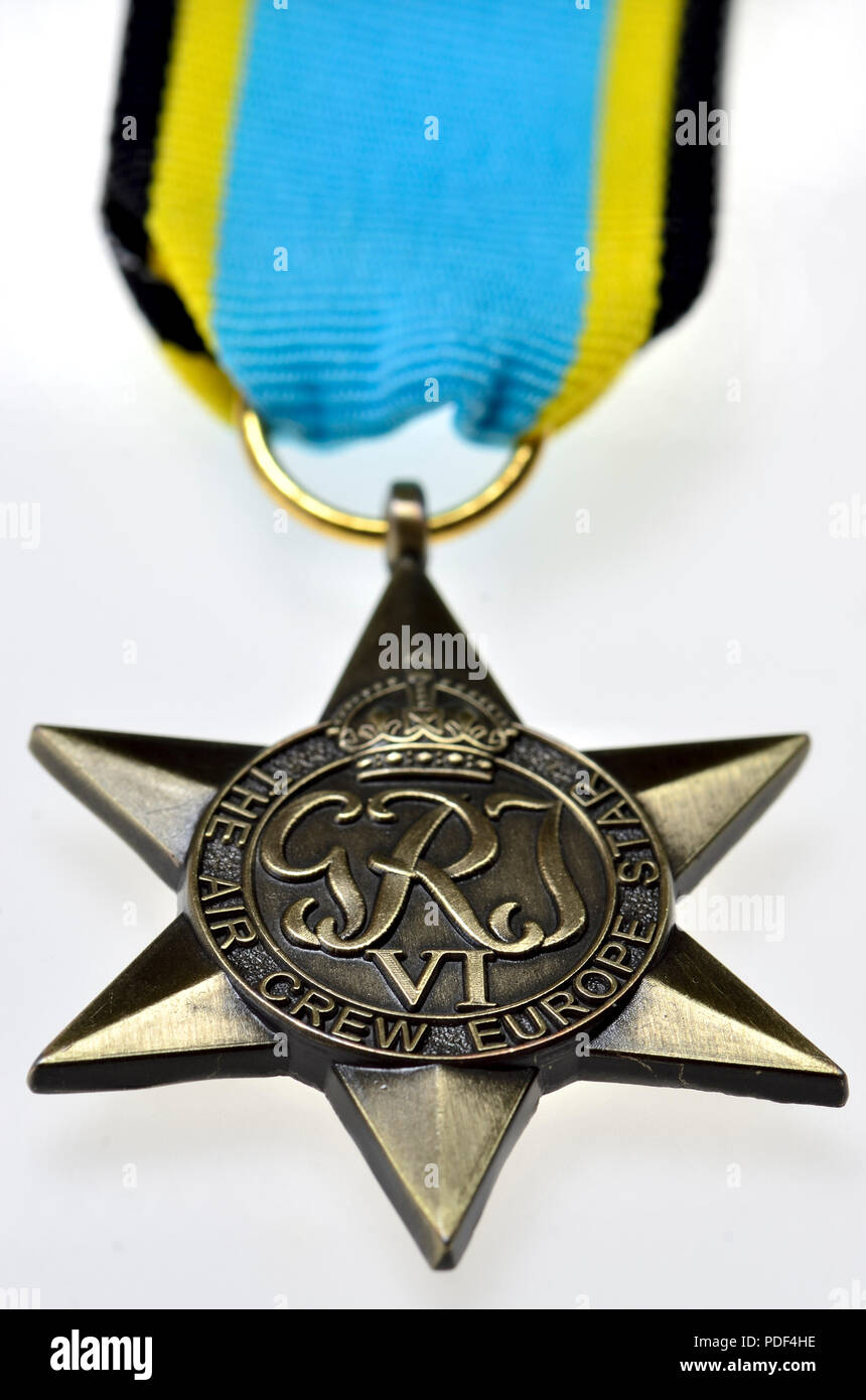 Air Crew Europe Star - Second World War medal instituted by the United Kingdom in May 1945 for subjects of the British Commonwealth for service in the Stock Photo