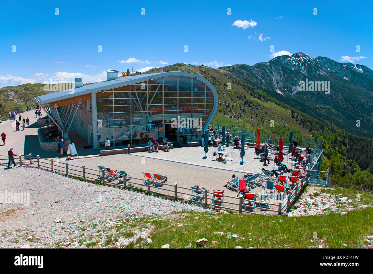 Cable car station on the Monte Baldo massif, Malcesine, province Verona, Lake Garda, Lombardy, Italy, Europe Stock Photo