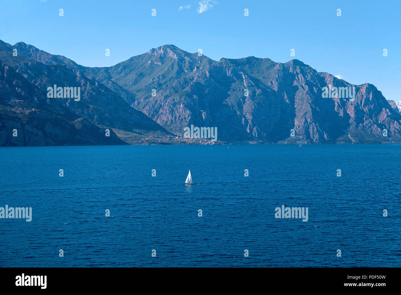 Sailing boat on Lake Garda at Malcesine, province Verona, Lake Garda, Lombardy, Italy, Europe Stock Photo