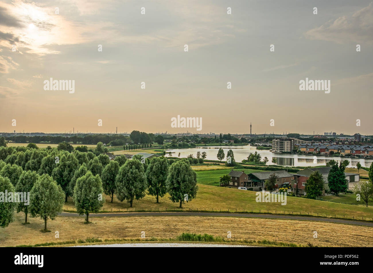 View from an artificial hill towards the lake at the edge of suburb Carnisselanden near Rotterdam Stock Photo