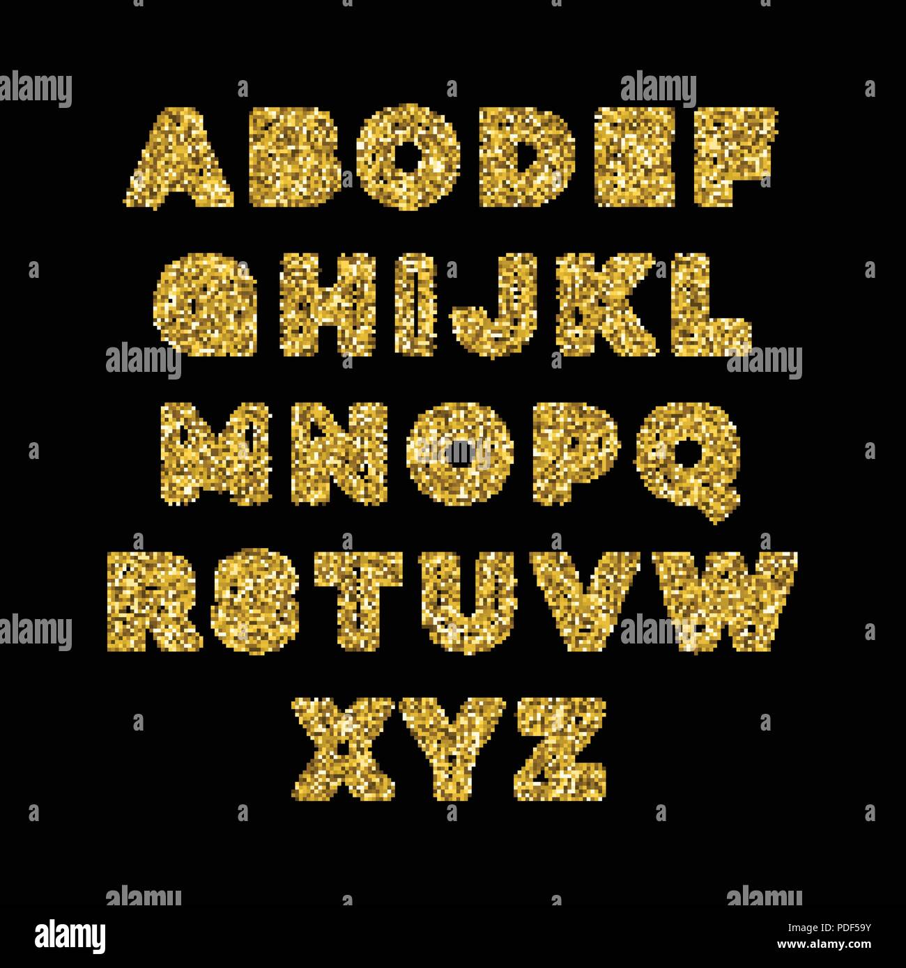 Golden Glitter Alphabet Font Set Vector Illustration Stock Vector