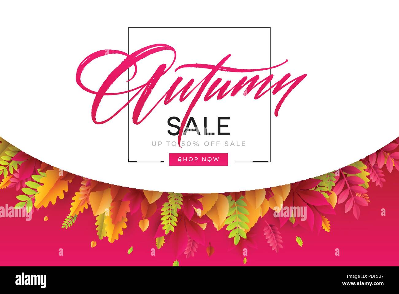 Banner for autumn sale in frame from leaves. Vector illustration Stock Vector