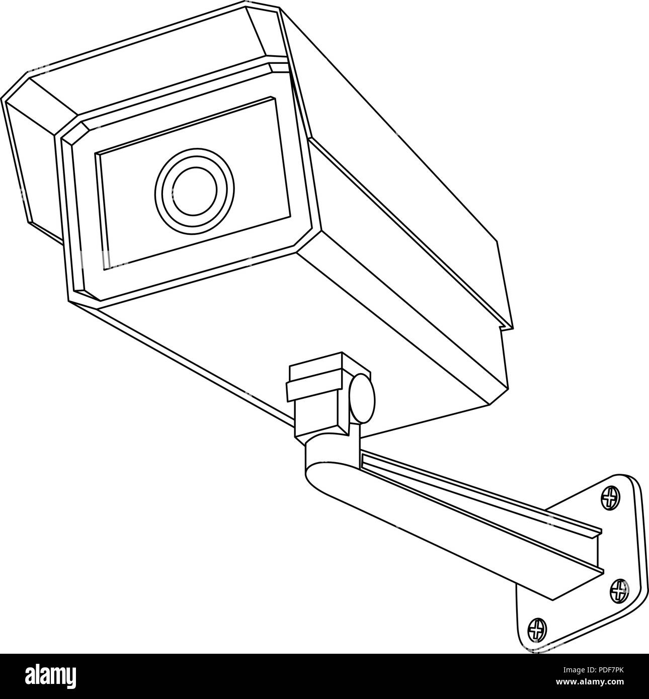 CCTV security camera. Outline drawing Stock Vector