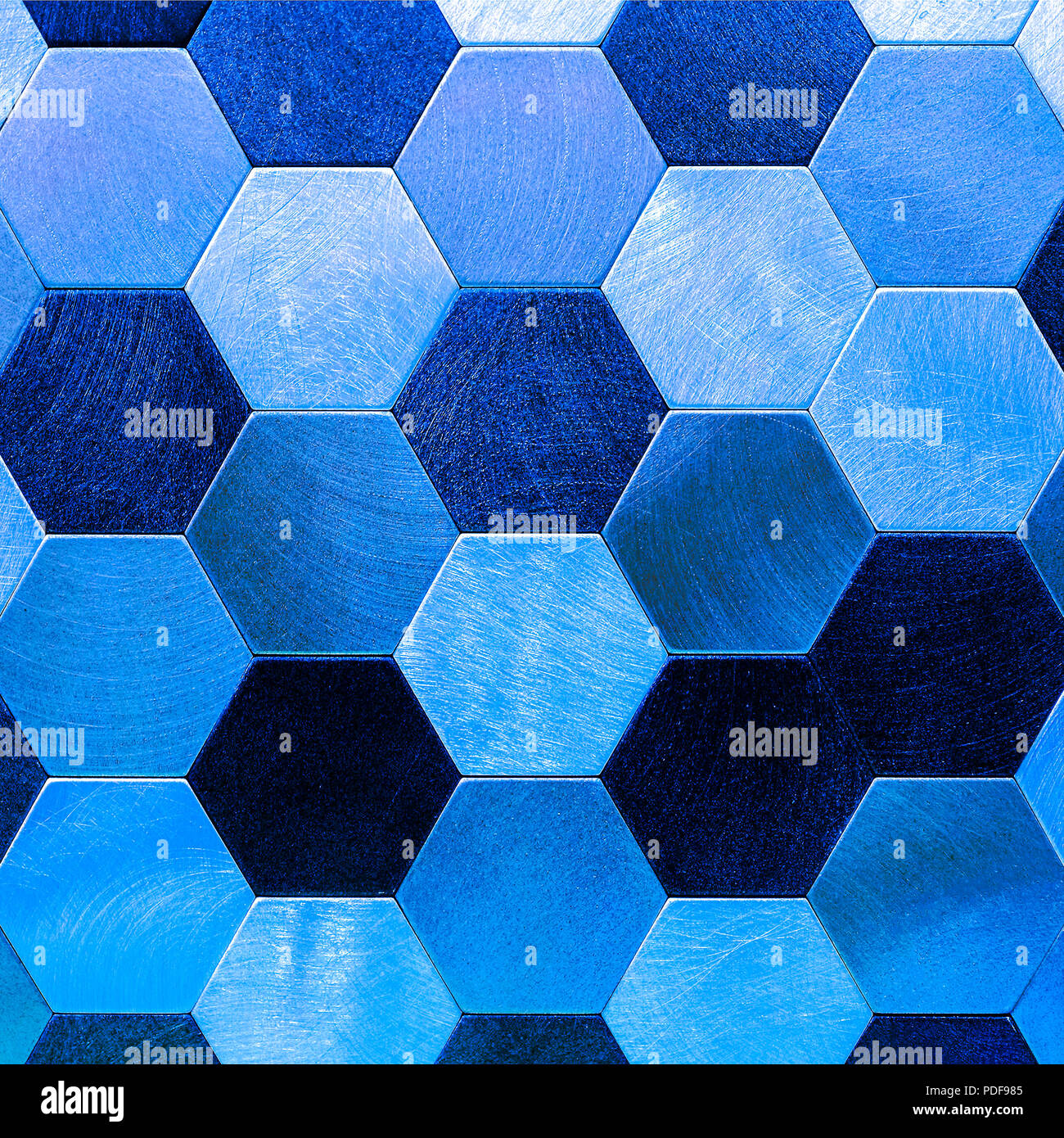 Abstract silver with blue metallic background. Geometric hexagons. Different color Stock Photo