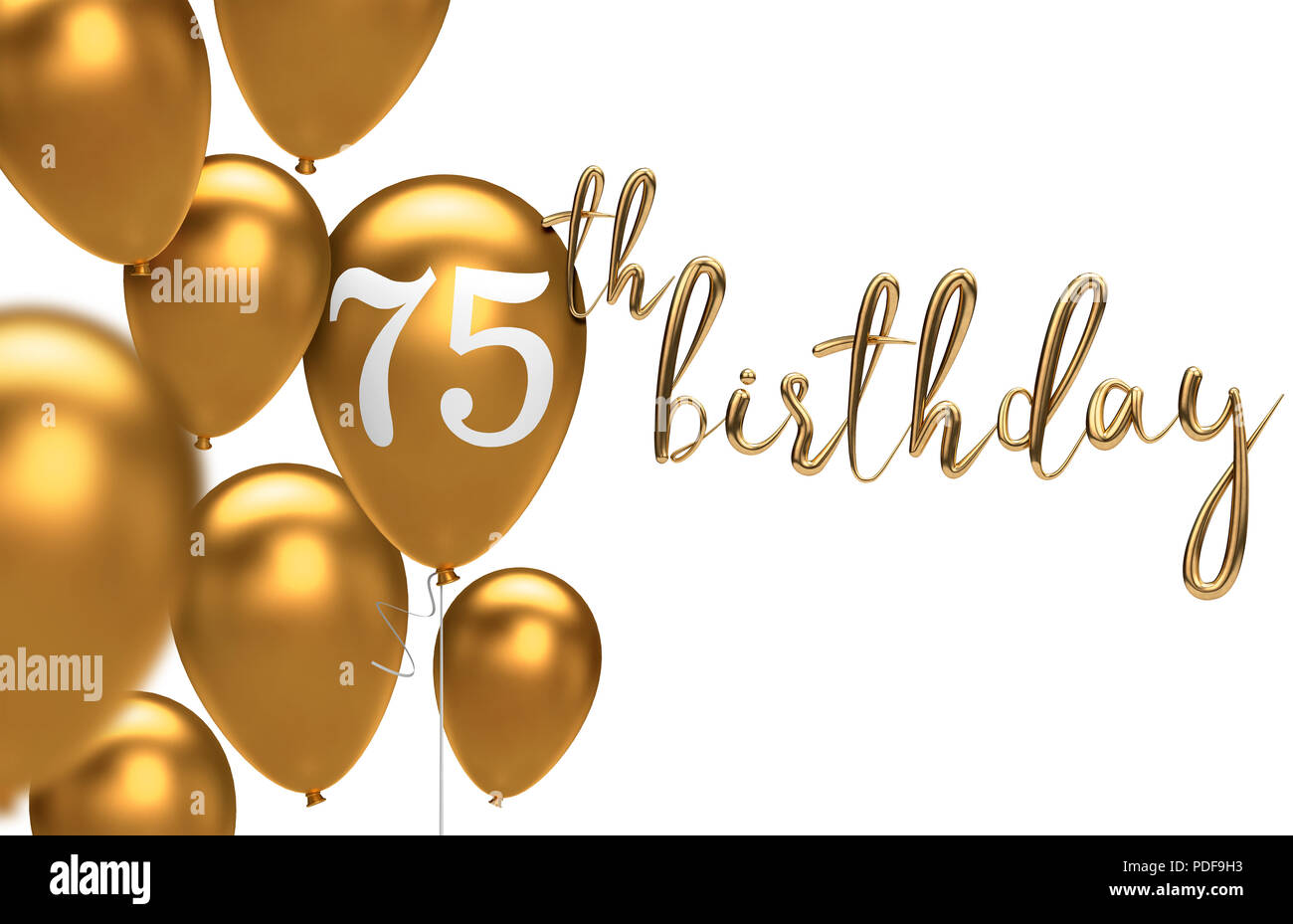 Gold Happy 75th birthday balloon greeting background. 3D Rendering Stock  Photo - Alamy