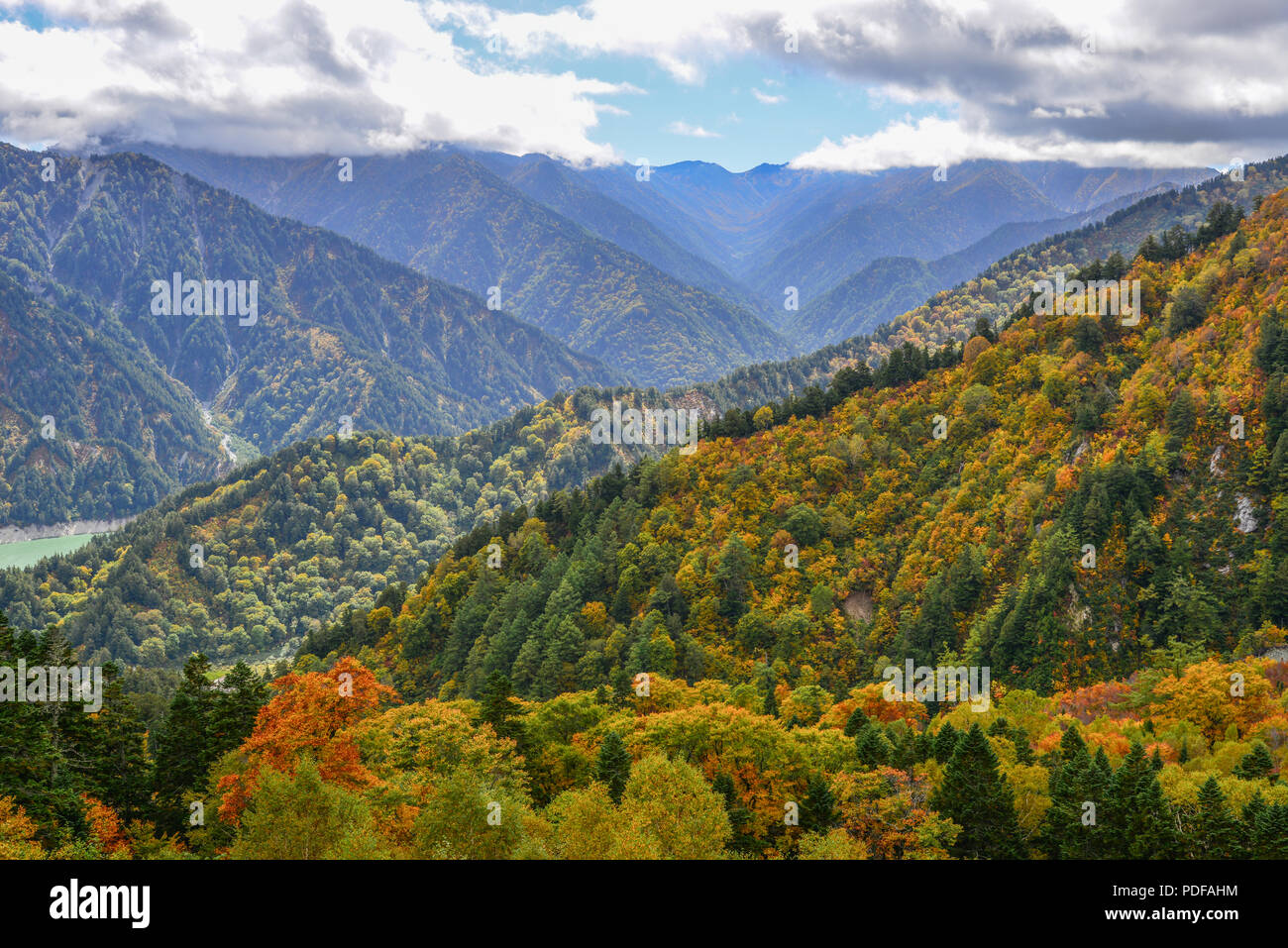 Mountain scenery at autumn in Tateyama Kurobe Alpine Route, Japan. Stock Photo