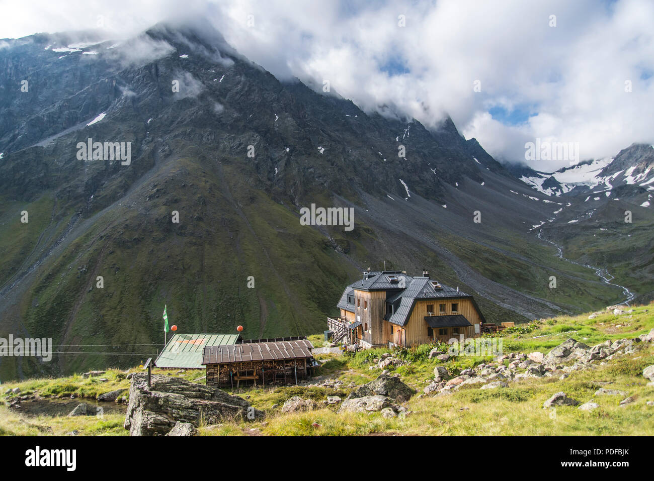 Westfalen haus mountain refuge in the Stubai Alps of Sellrain in the  Austrian Tyrol Stock Photo - Alamy