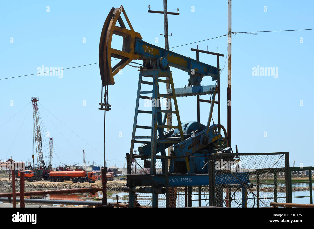 Oil wells in the Caspian Sea, Absheron Peninsula, Azerbaijan Stock Photo