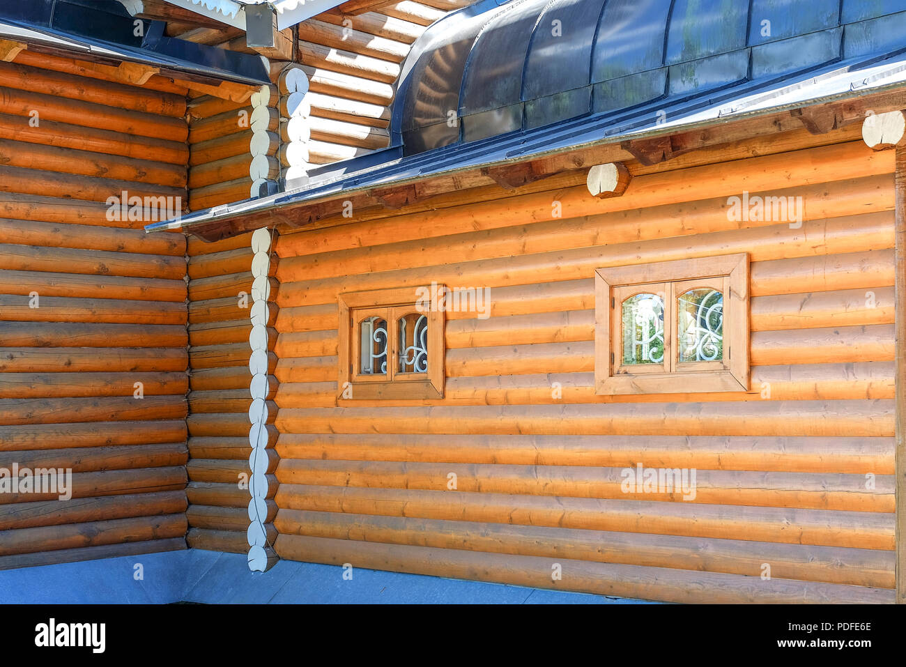 Country House With Windows Made Of Laminated Veneer Lumber Stock