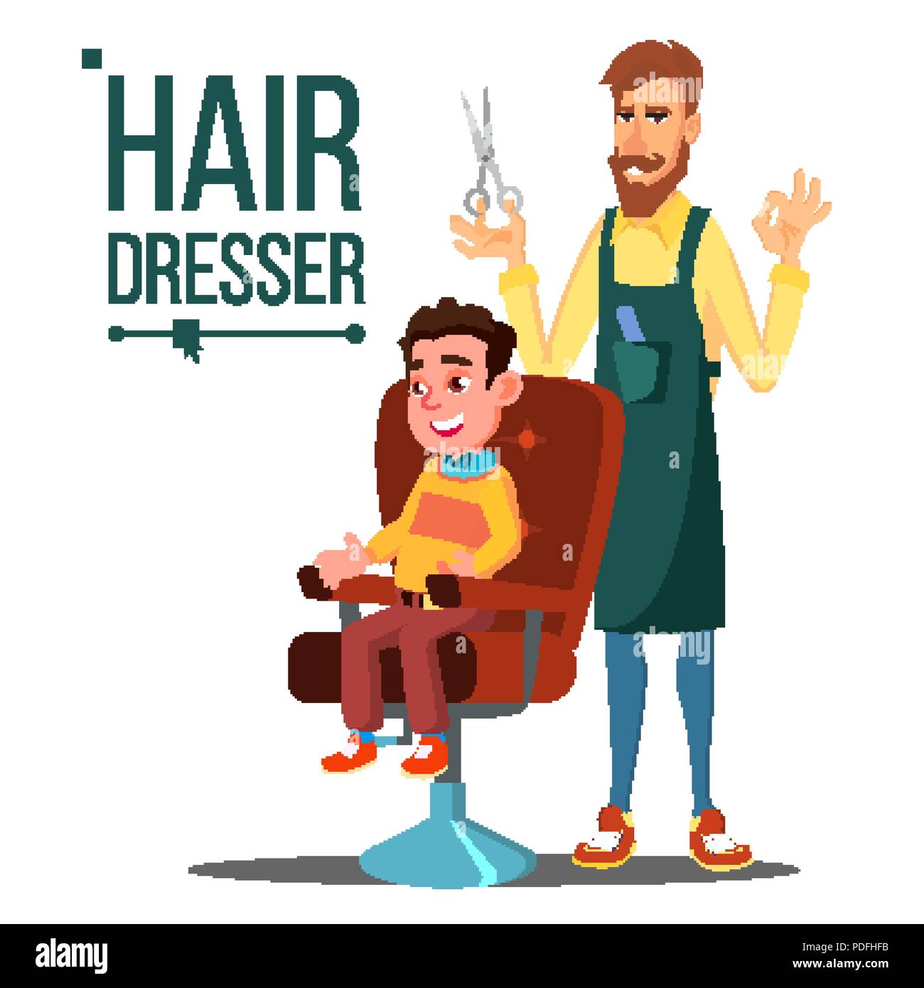 Hairdresser And Child, Teen Vector. Doing Client Haircut. Barber. Isolated  Flat Cartoon Illustration Stock Vector Image & Art - Alamy