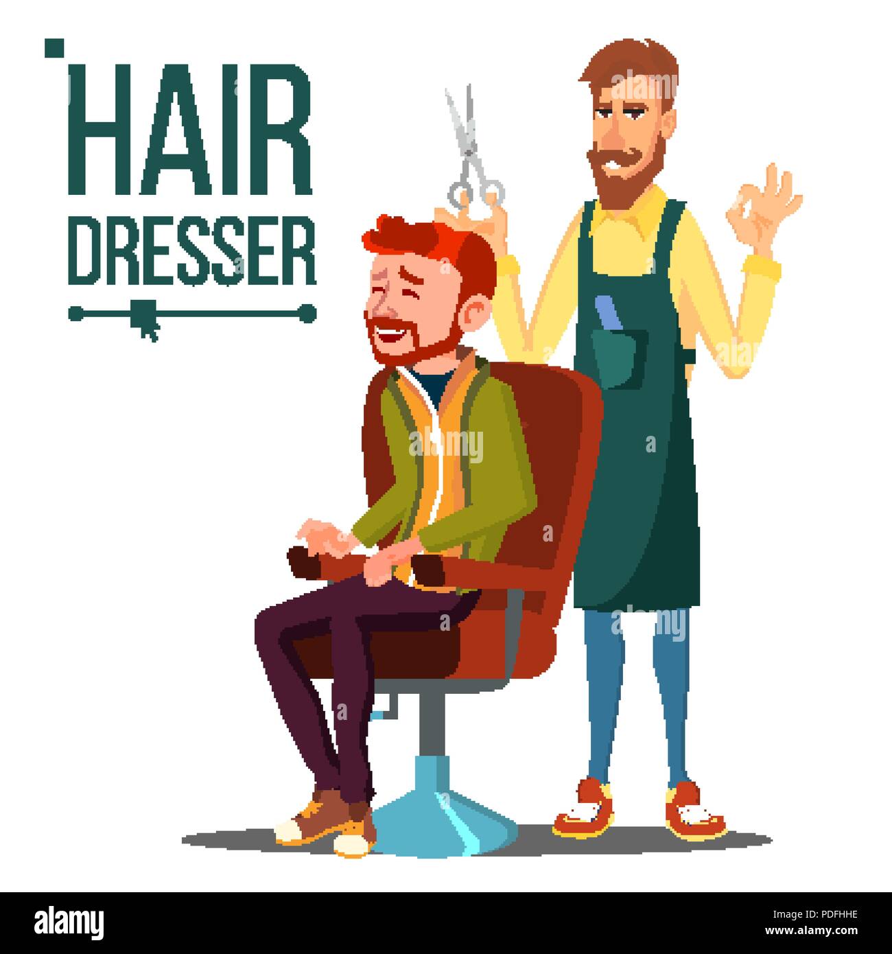 Hairdresser And Man Vector. Barber. Scissors. Stylist Barber. Hairdressers Salon. Hair Clipper