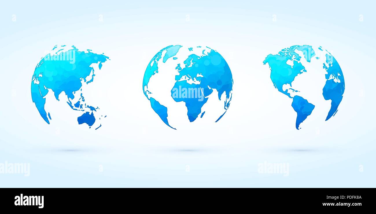 abstract blue circle globes vector set world planet earth Stock Vector