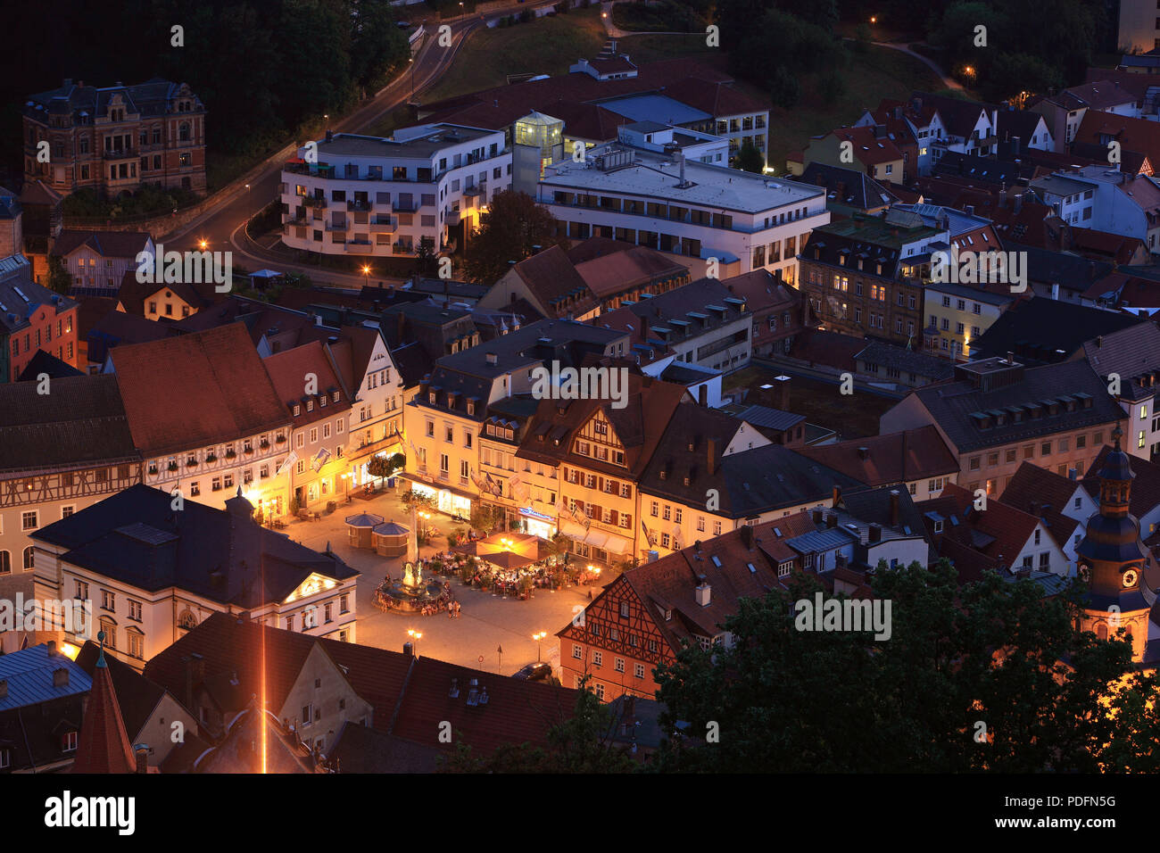 Market square in the evening, Kulmbach, Upper Franconia, Bavaria, Germany Stock Photo