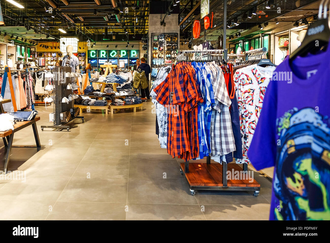 SaintPetersburg. RUSSIA. 06102018 clothing Stores shopping Mall Stock