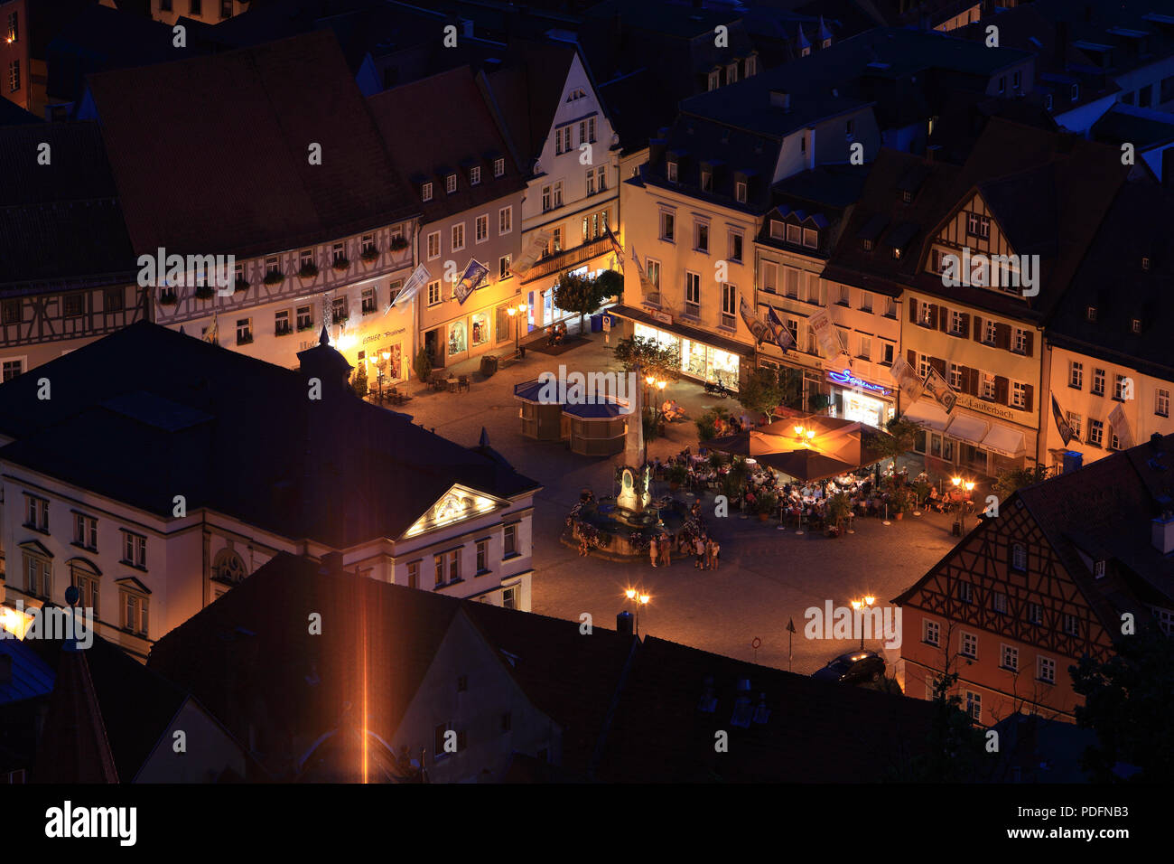 Market square in the evening, Kulmbach, Upper Franconia, Bavaria, Germany Stock Photo