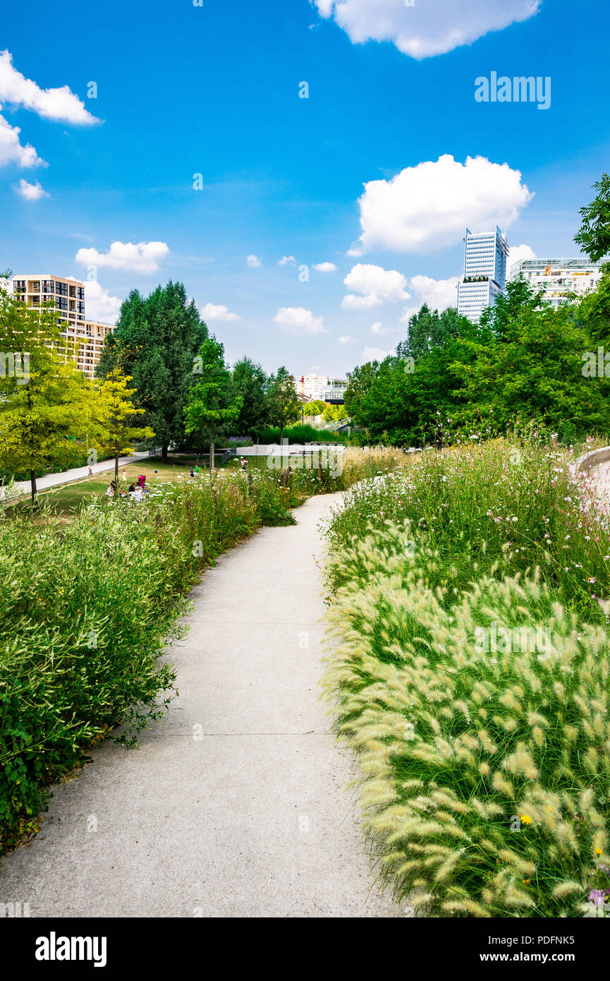 Parc Clichy Batignolles, also known as Martin Luther King Park is one of the new urban parks in Paris, France. Stock Photo