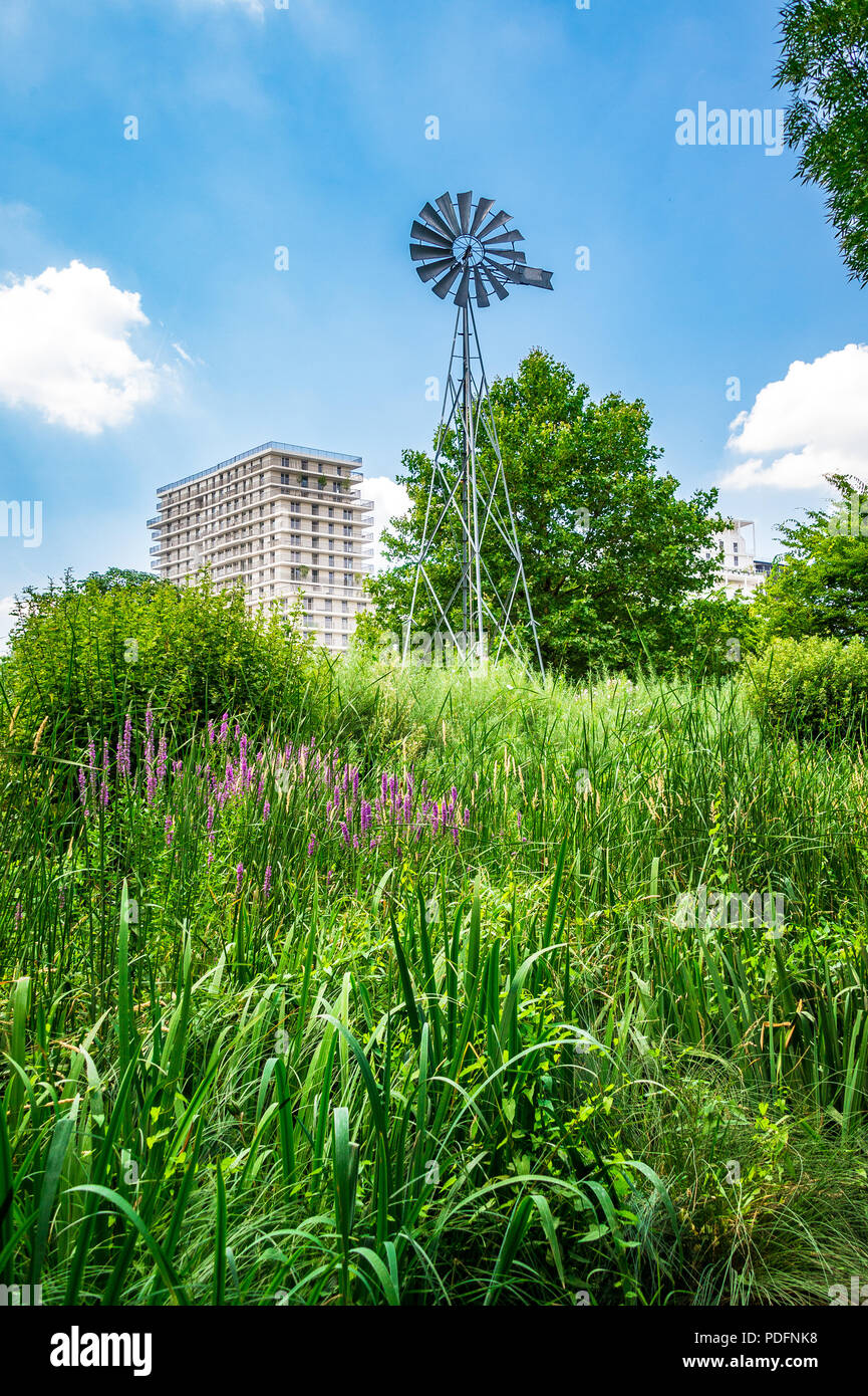 Parc Clichy Batignolles, also known as Martin Luther King Park is one of the new urban parks in Paris, France. Stock Photo