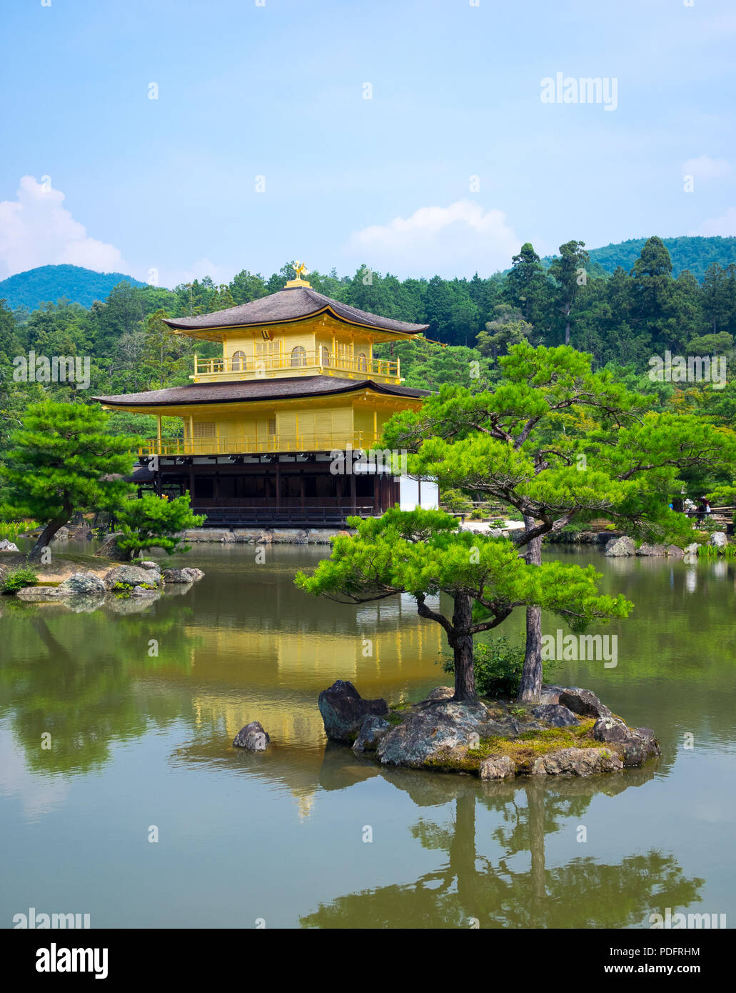 Kinkaku-ji (also known as Kinkakuji or Rokuon-ji), the Temple of the Golden Pavilion, is famous Zen Buddhist temple located in Kyoto, Japan. Stock Photo