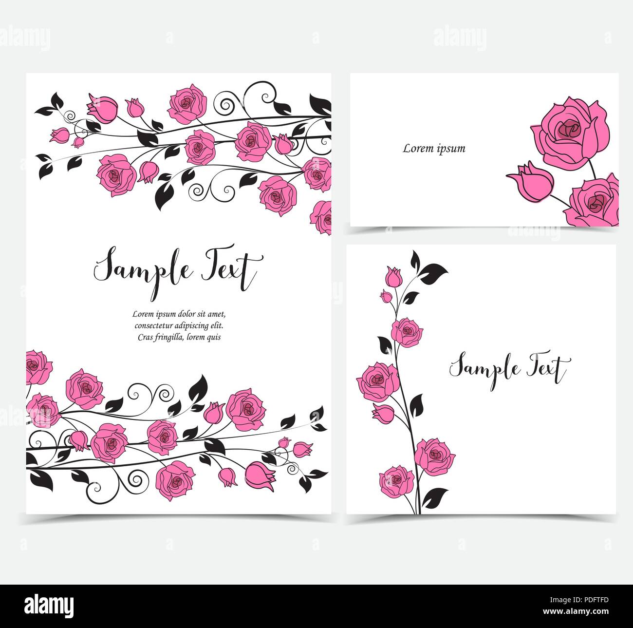 Vector illustration of pink roses decoration on a white background. Set ...