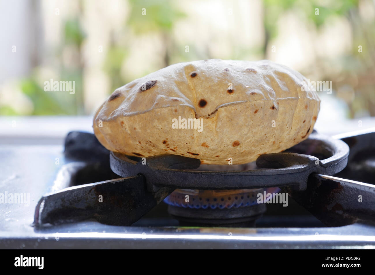 Phulka a kind of Chapati home made Indian thin bread being cooked on