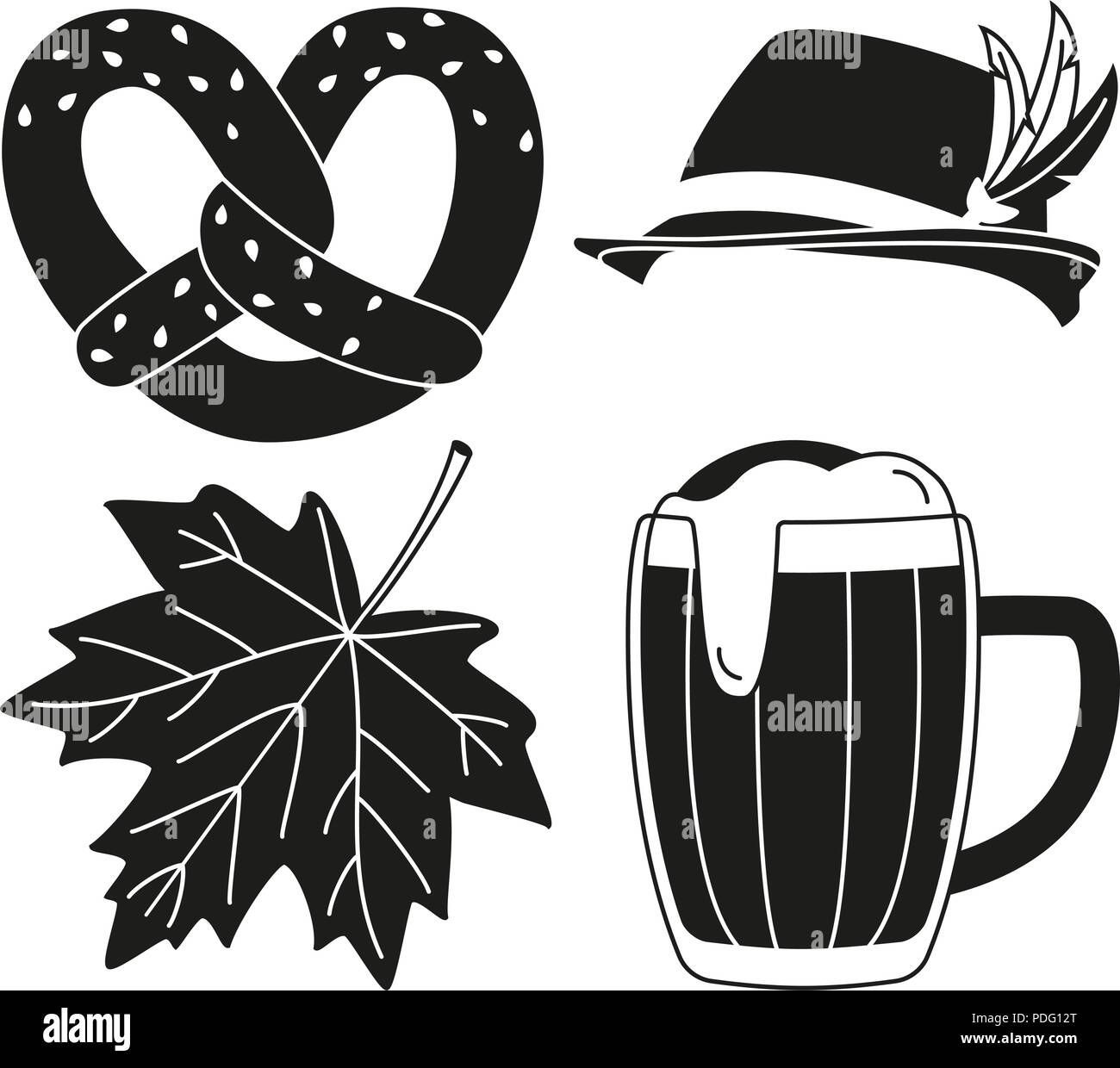 Black white oktoberfest 4 elements silhouette set Stock Vector Image